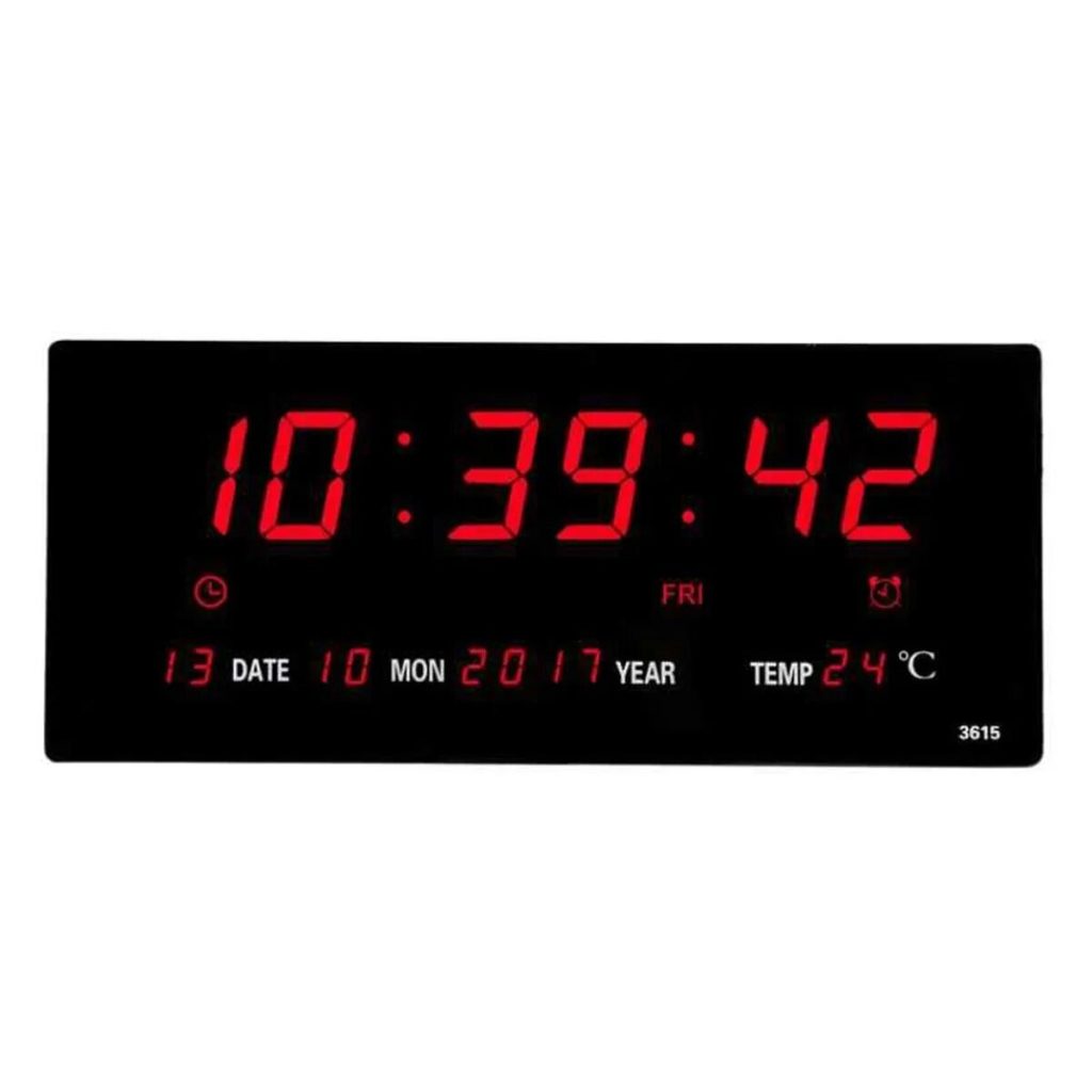 6 digits led calendar wall clock with thermometer Power off time memory clock big numbers plugin alarm clock- Red