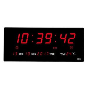 6 digits led calendar wall clock with thermometer Power off time memory clock big numbers plugin alarm clock- Red